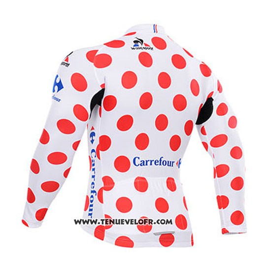 2015 Maillot Ciclismo Tour DE France Blanc et Rouge Manches Longues et Cuissard